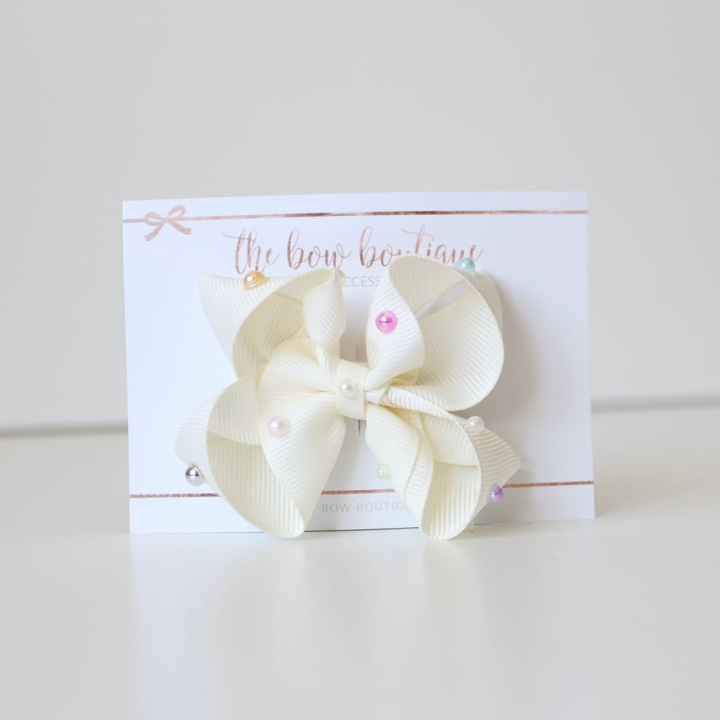 Colourfun pearl ribbon bows | 8 Colours | Clip, headband or bobble