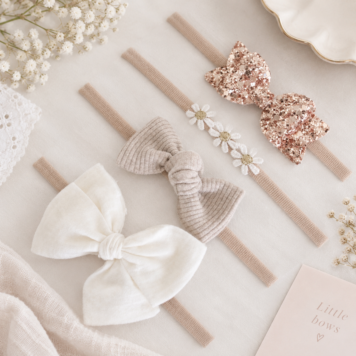 Delicate neutral headband set