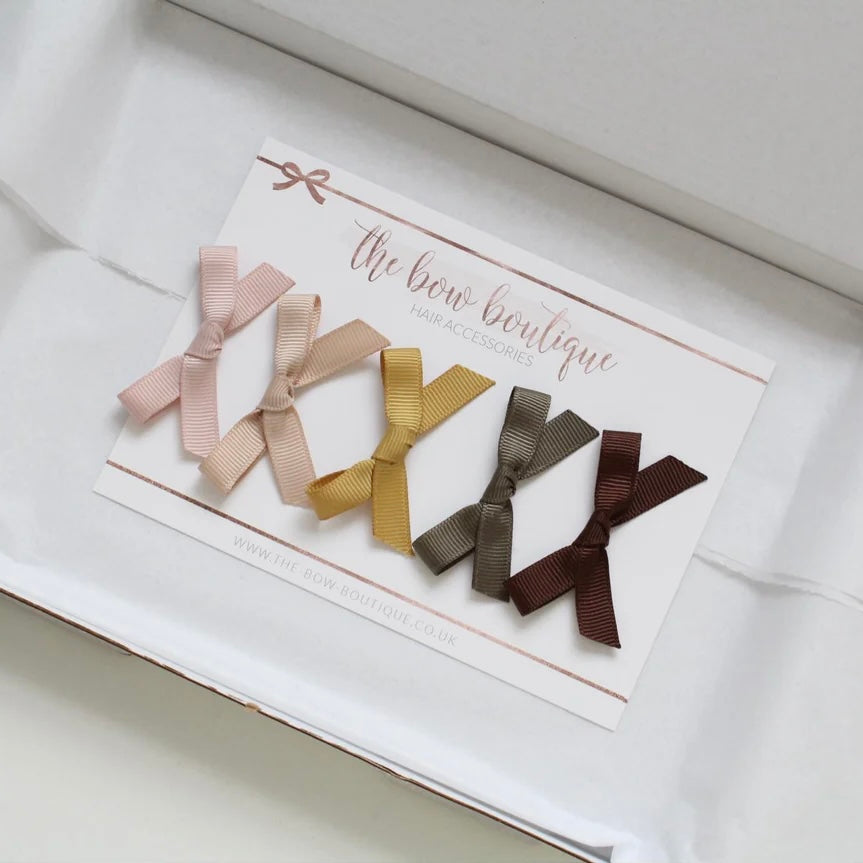 Hand tied autumn ribbon bow clip set