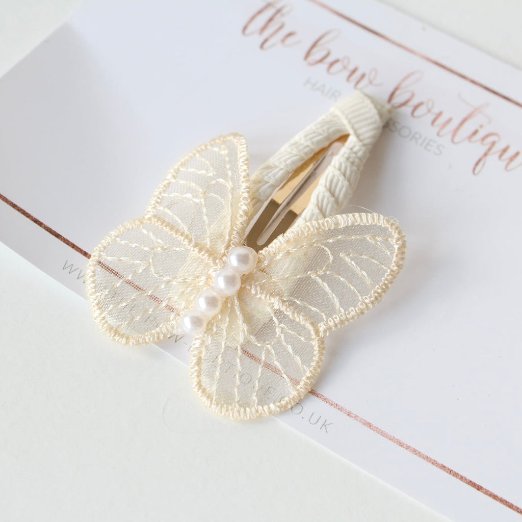 Delicate pearl butterfly snappy clips | 9 colours