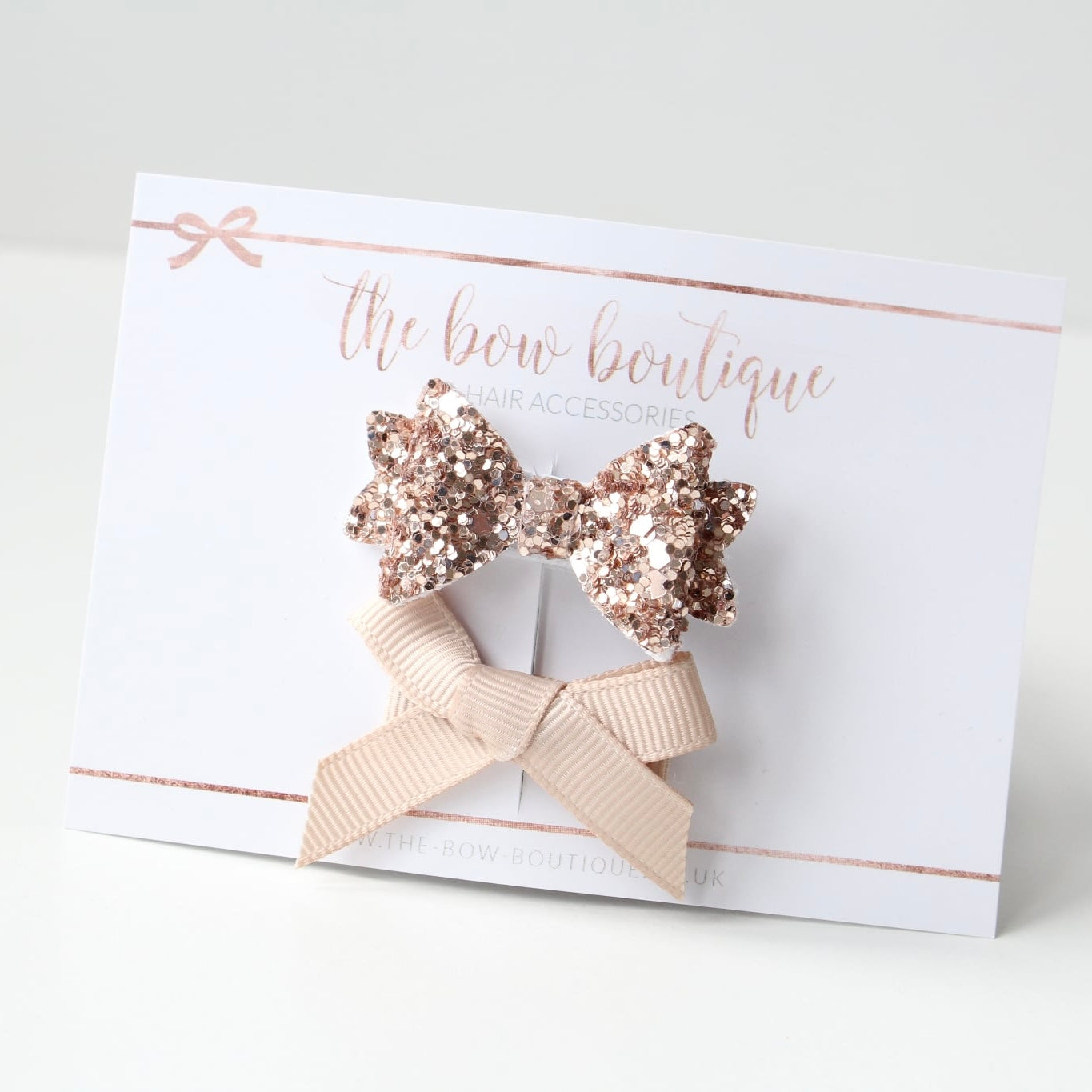 Mini baby & ribbon clip set | Beige & copper