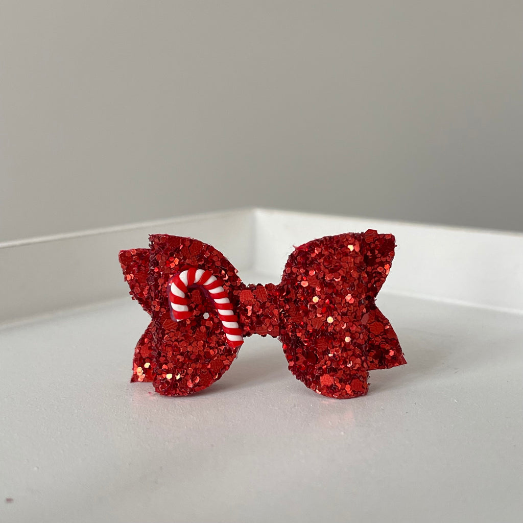 Red & white candy cane bow | Clip or headband