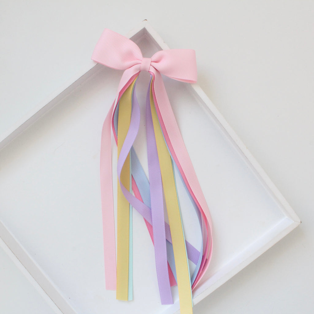 Rainbow tail pinch ribbon bow | 2 sizes | Clip or bobble