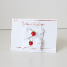 Load image into Gallery viewer, White hand tied strawberry ribbon bow clip