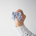 Short tail blue & peach floral bow