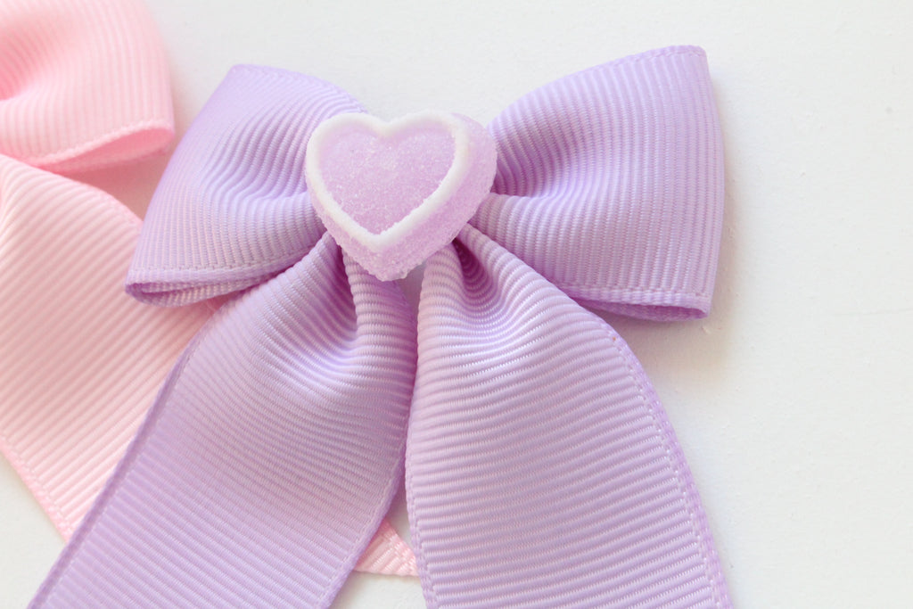 Sugar heart tail ribbon bows | Clip or bobble