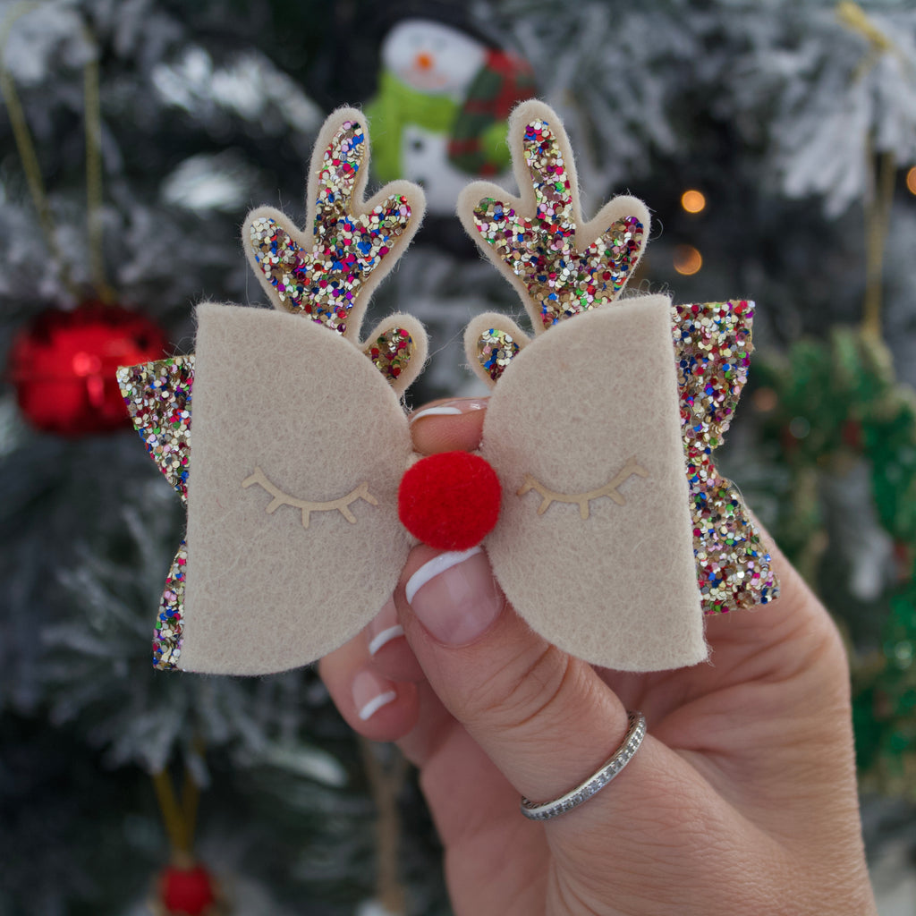 Traditional Christmas reindeer bows | Clip or headband