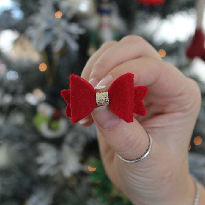 Red mini baby gold centre felt bow clip