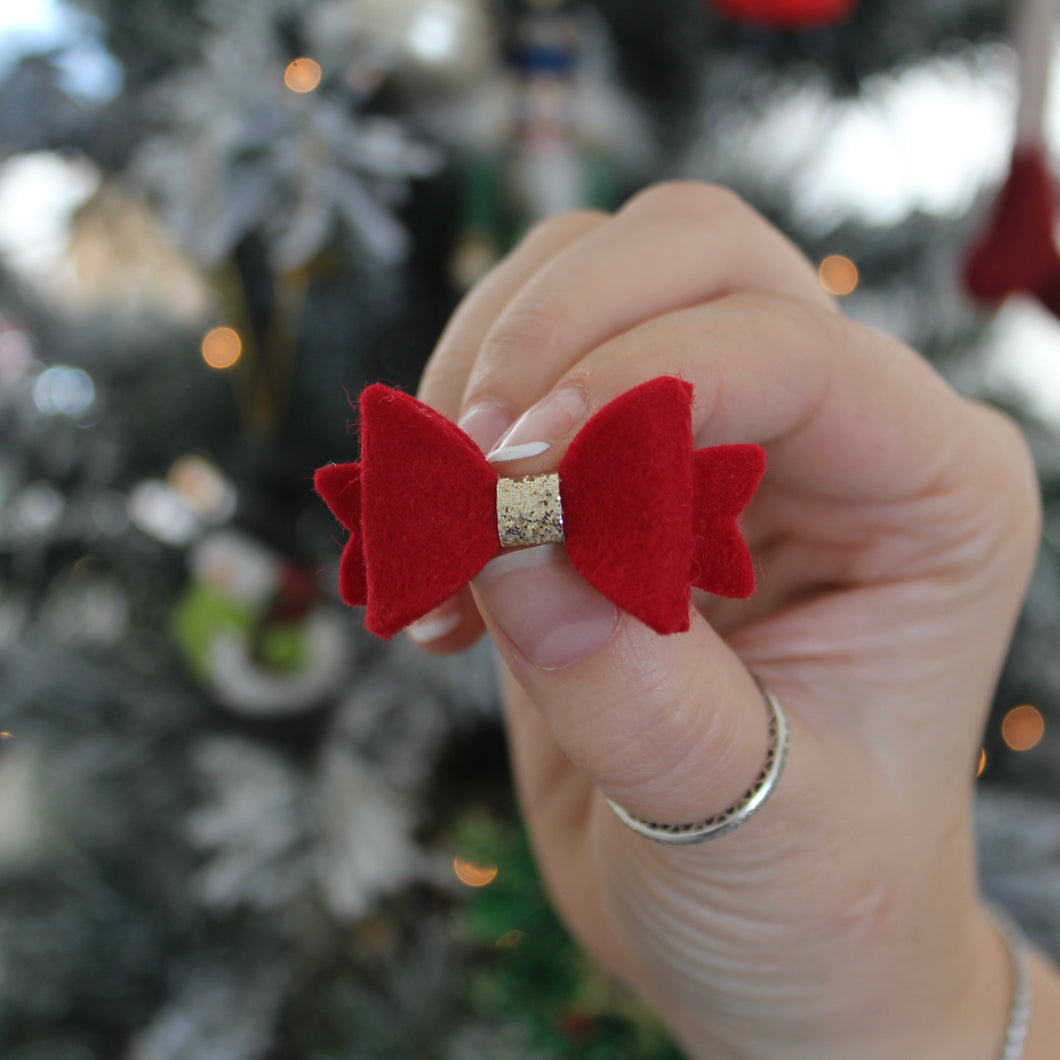 Red mini baby gold centre felt bow clip