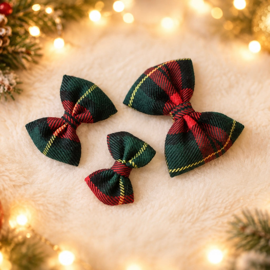 Cottage tartan green bow | 3 Sizes | Clip or headband
