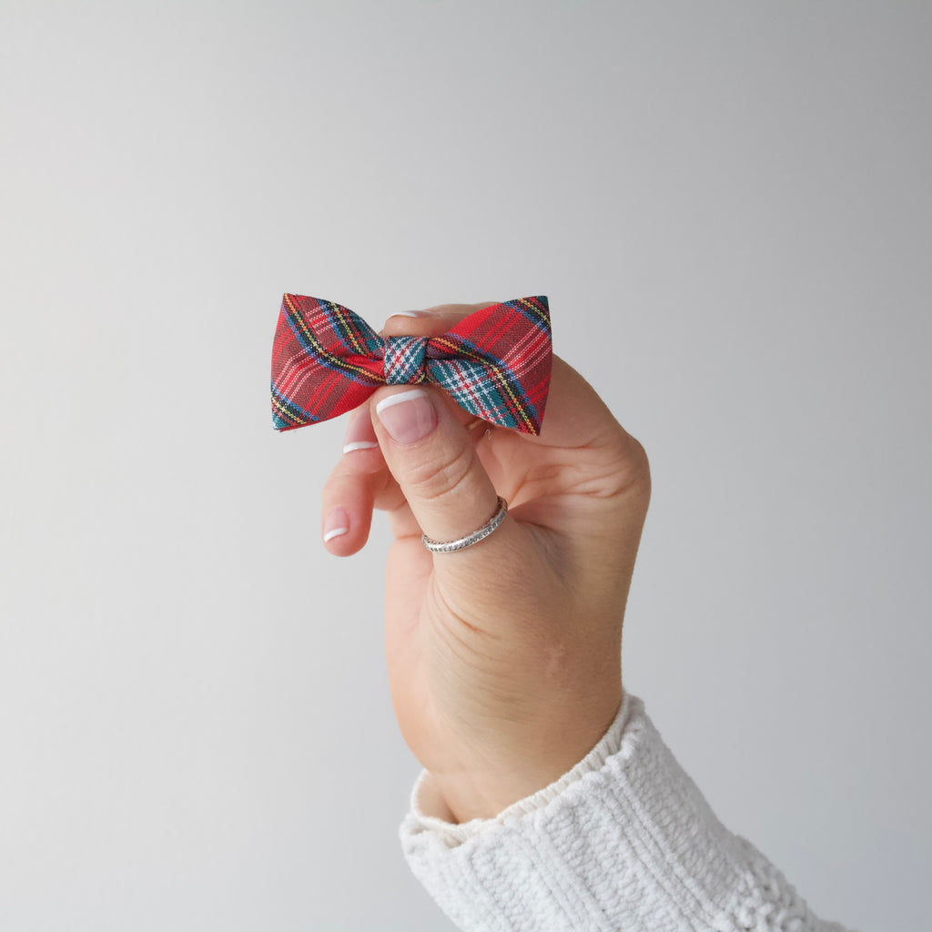 Tartan cotton pinch bow | Clip or headband