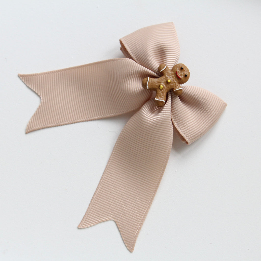 Gingerbread man ribbon bow | Clip or headband