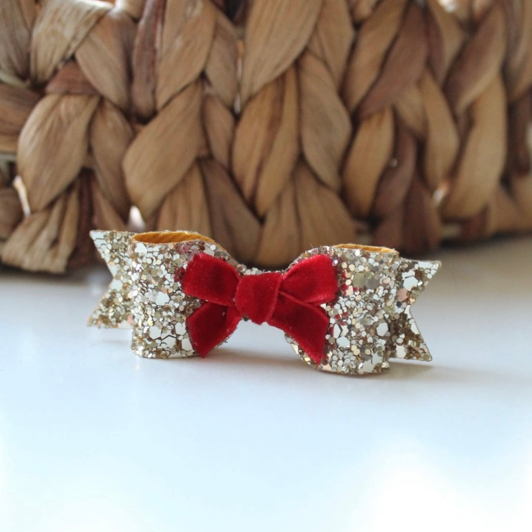 Christmas glitter small bow | Clip or headband