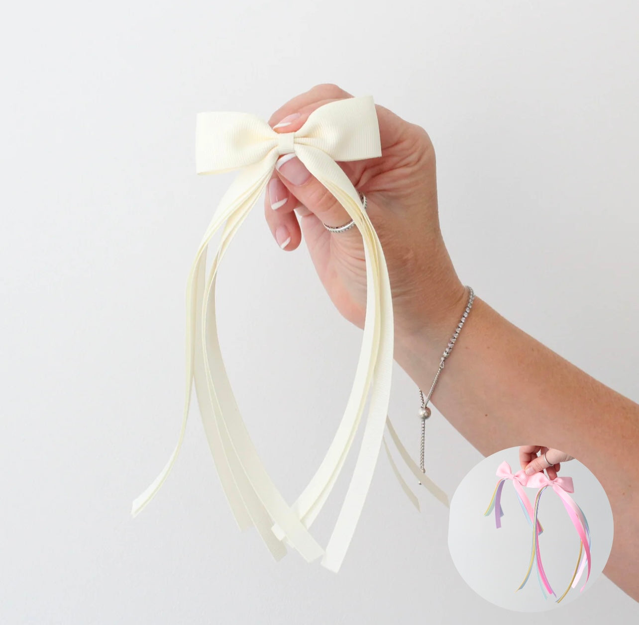 Cream tail pinch ribbon bow | 2 sizes | Clip or bobble