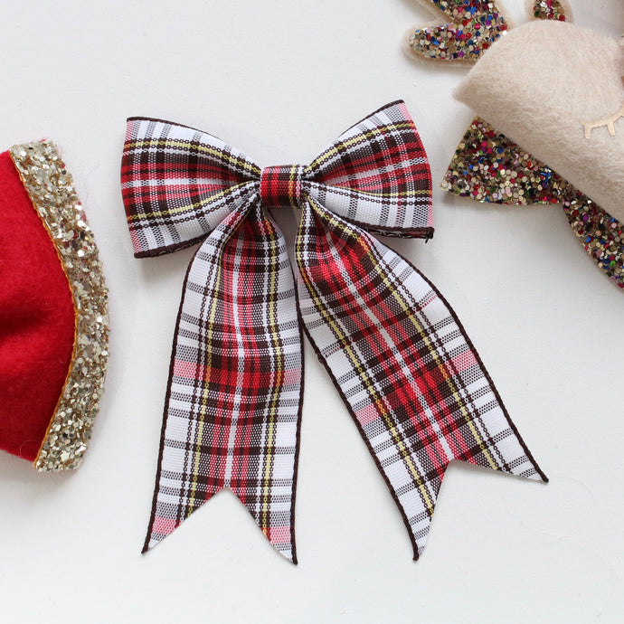 Tartan tail pinch ribbon bow
