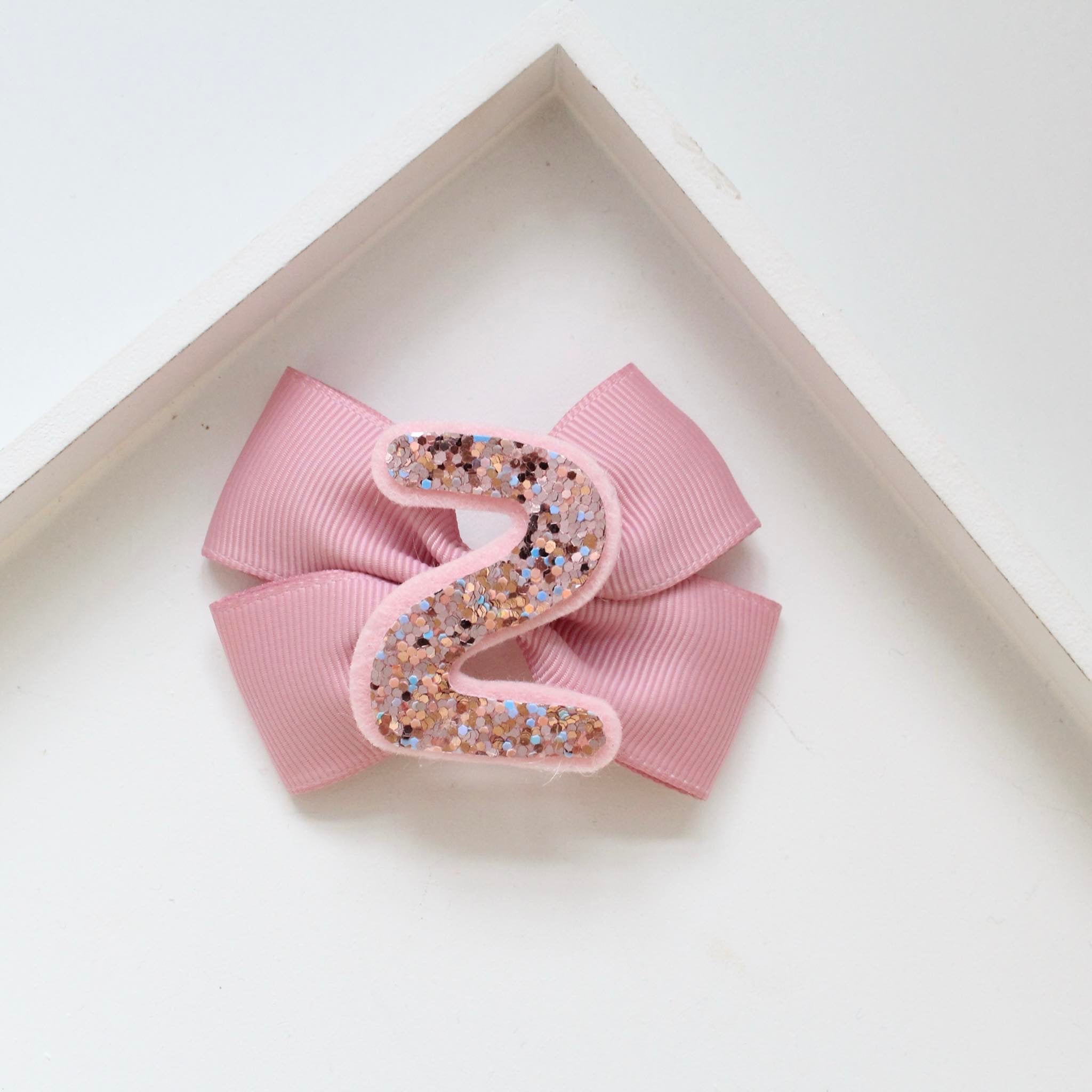 Birthday double pinch ribbon bow | Dusky pink | Clip, headband or bobble
