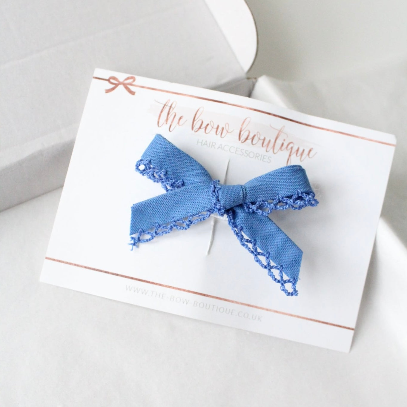Hand tied bow clip | Denim blue