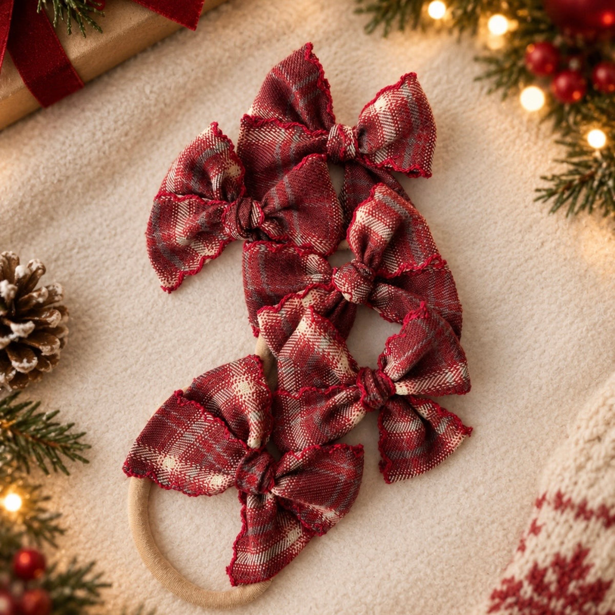 Red Christmas vintage lace bow | Clip, headband or bobble