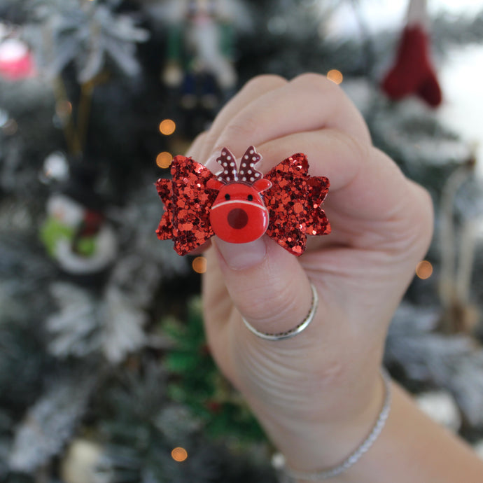 Mini baby reindeer bow || My first clip or bobble