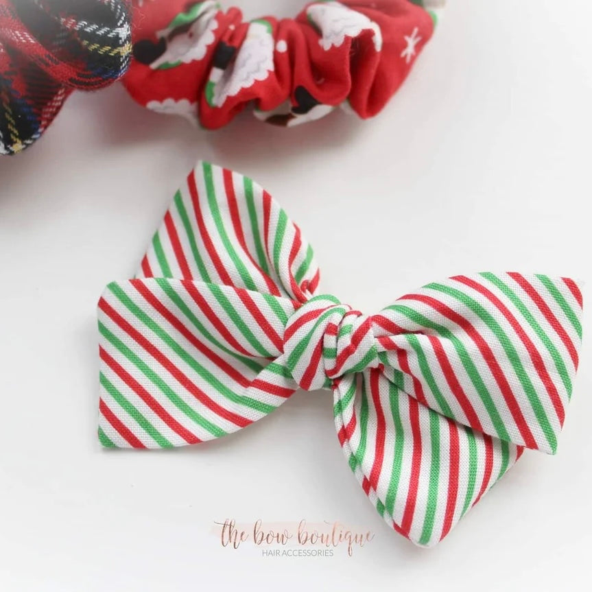 Christmas candy stripe mini sweetheart bow | Clip, headband or bobble