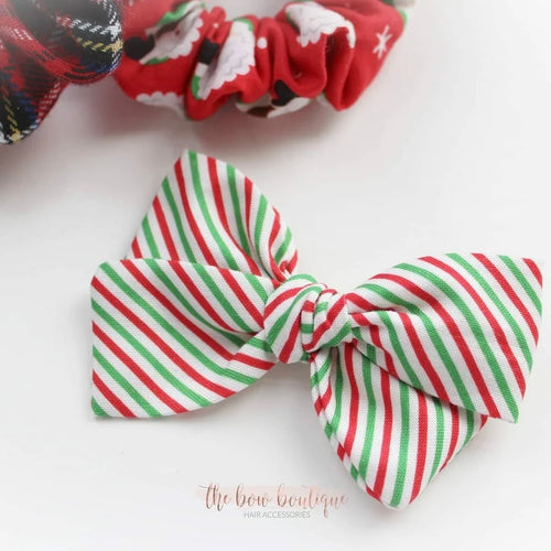 Christmas candy stripe mini sweetheart bow | Clip, headband or bobble