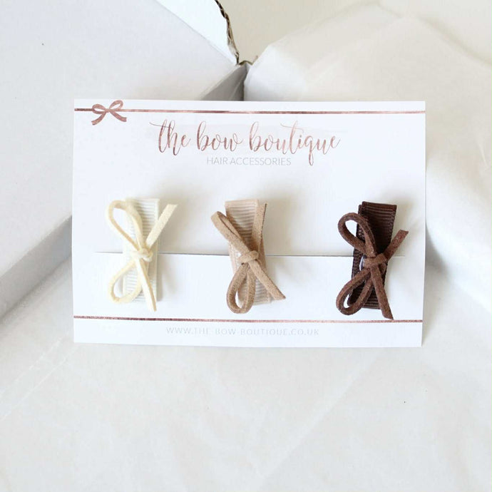 Suede bows set of 3 - Neutrals