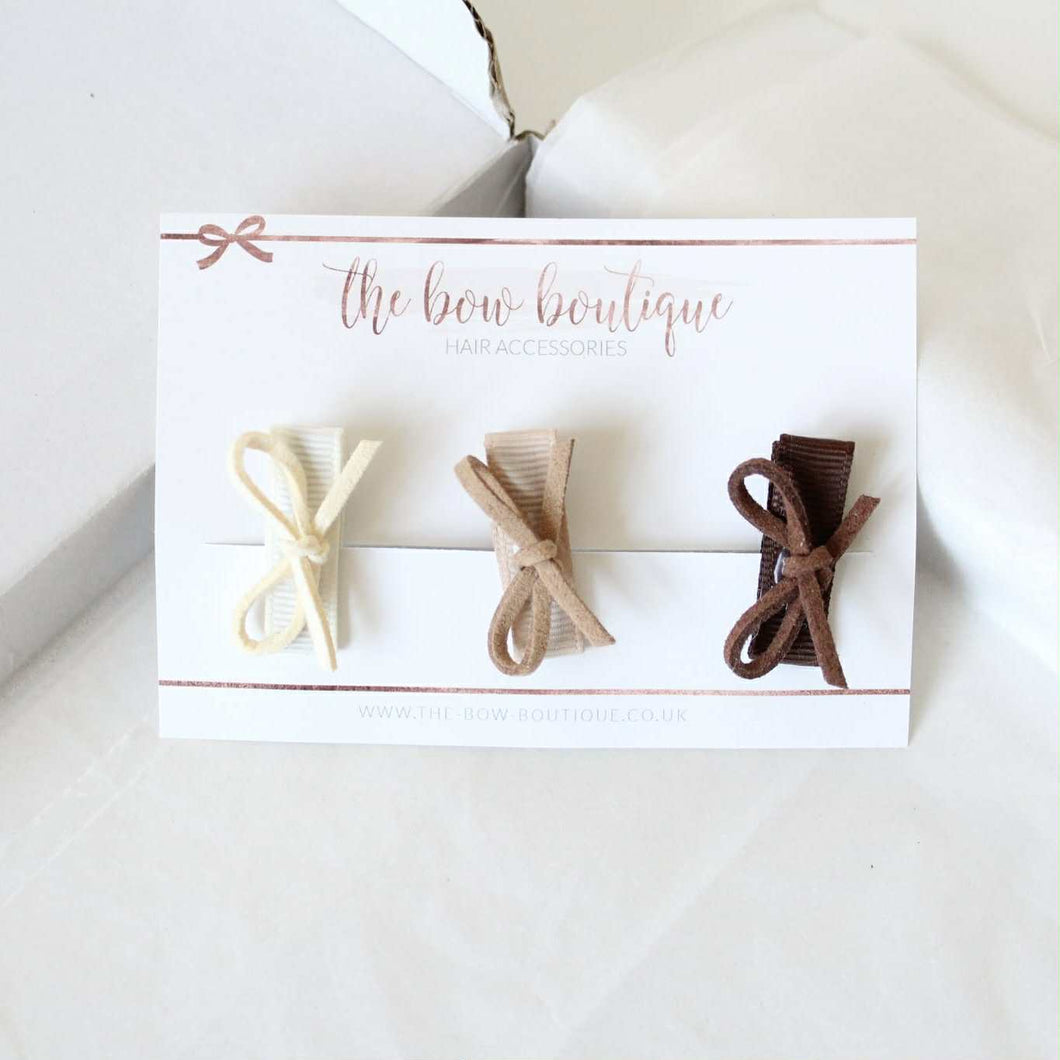 Suede bows set of 3 - Neutrals