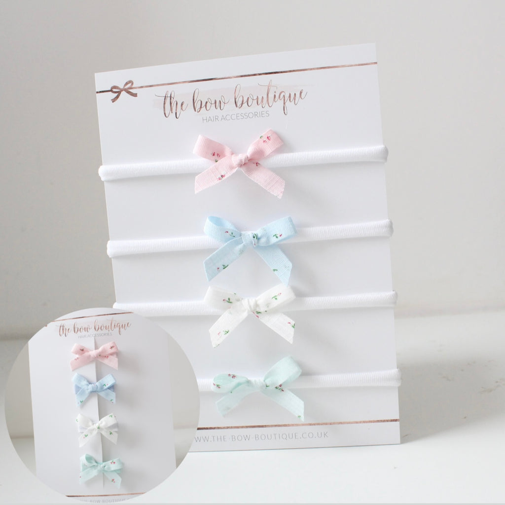 Floral hand tied ribbon bows | 4 Colours | Clip or headband