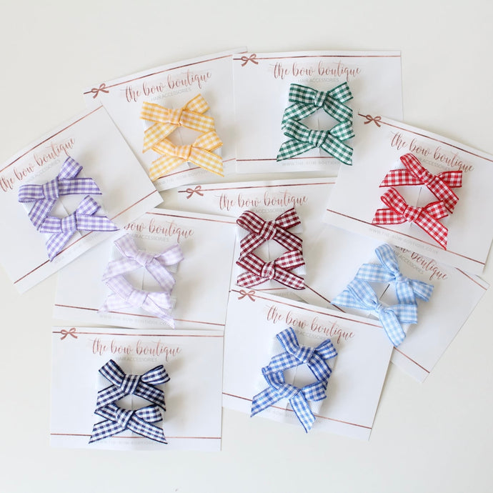 School gingham hand tied bows (9 Colours)