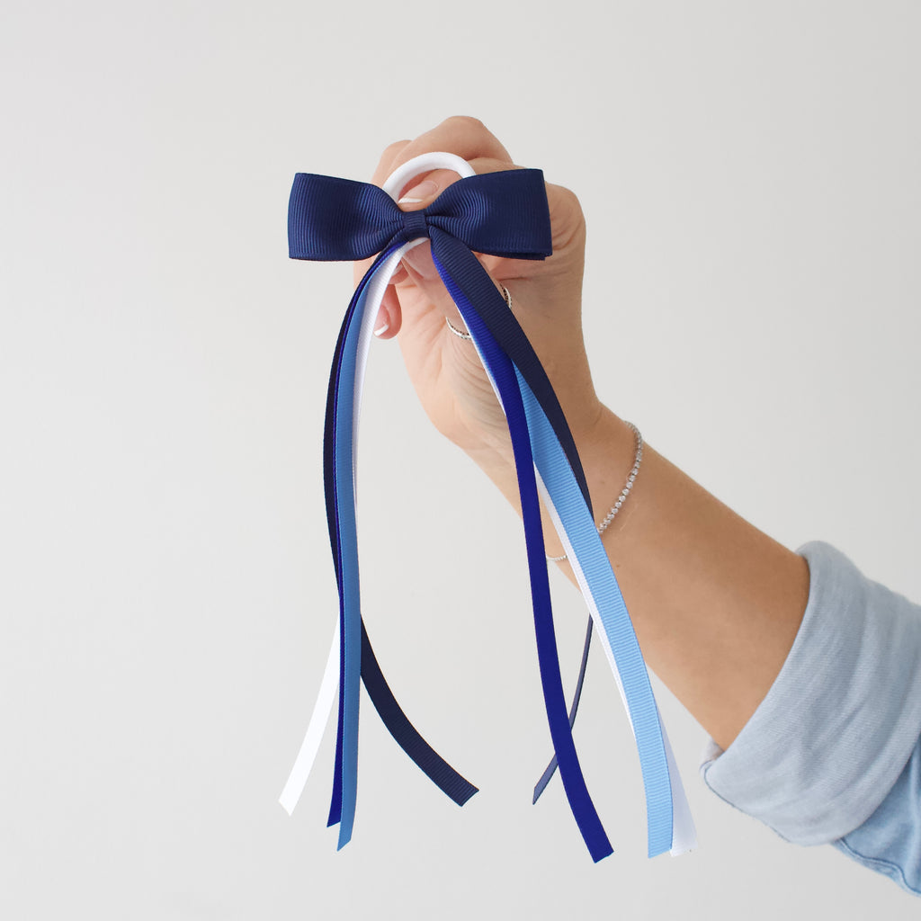 Blue tail pinch ribbon bow | 2 sizes | Clip or bobble