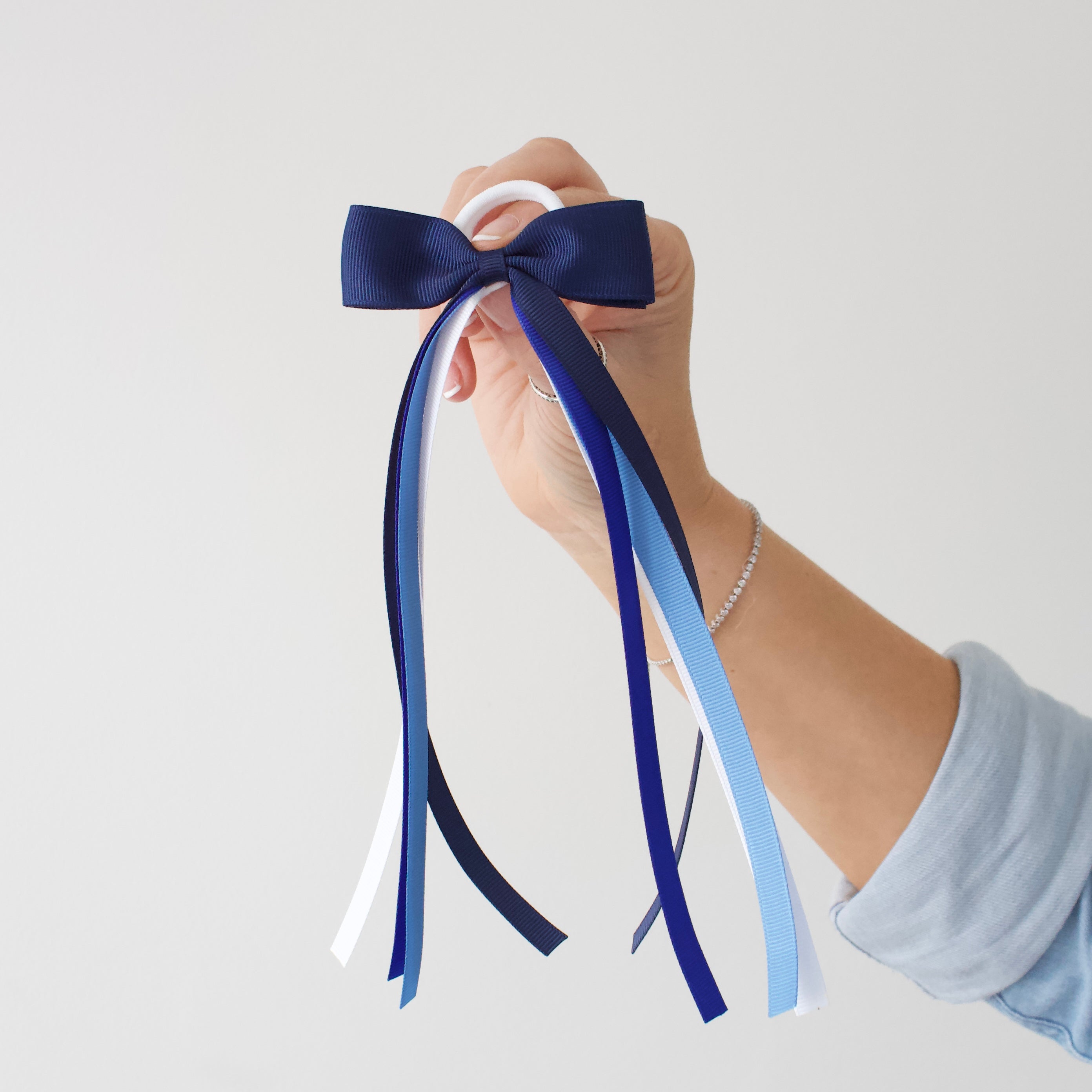 Blue tail pinch ribbon bow | 2 sizes | Clip or bobble
