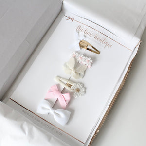 Soft pink, white & cream clip set