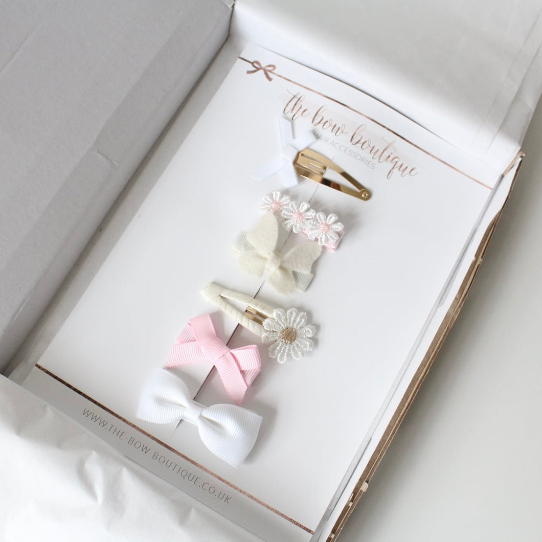 Soft pink, white & cream clip set