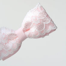 Load image into Gallery viewer, Ivory &amp; pink lace pinch bow | Clip or headband | Occasion