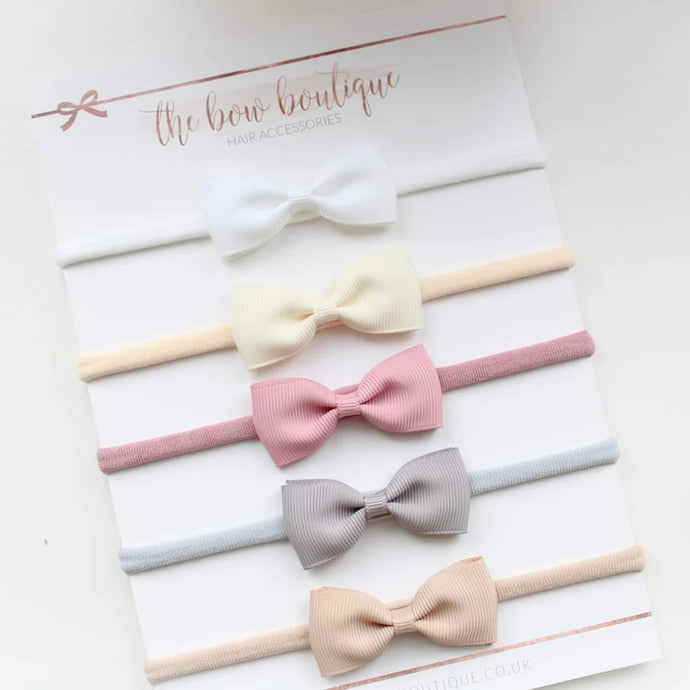 Neutral pinch bow nylon headband set