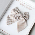 Beige gingham Signature Bow | Clip or bobble