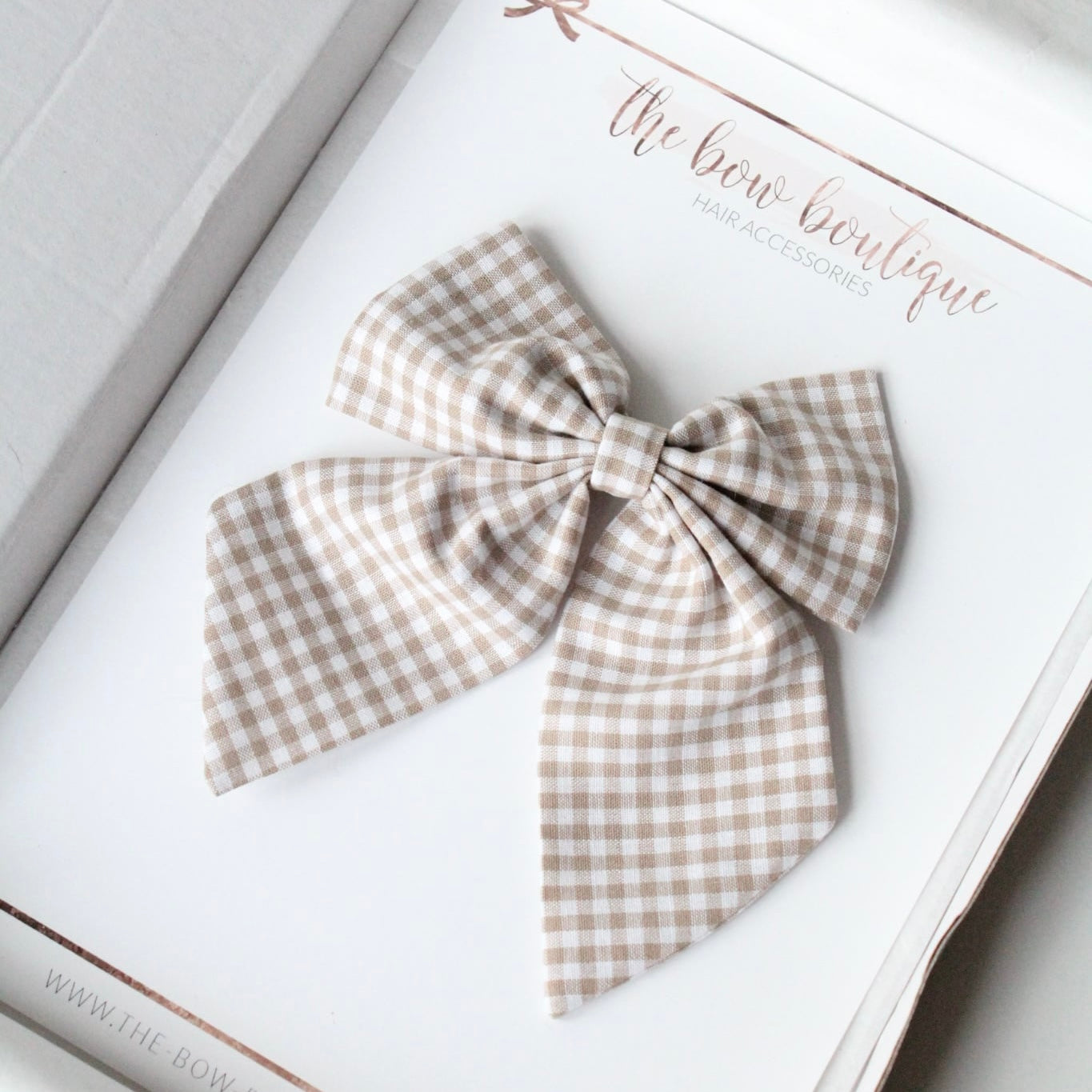 Beige gingham Signature Bow | Clip or bobble