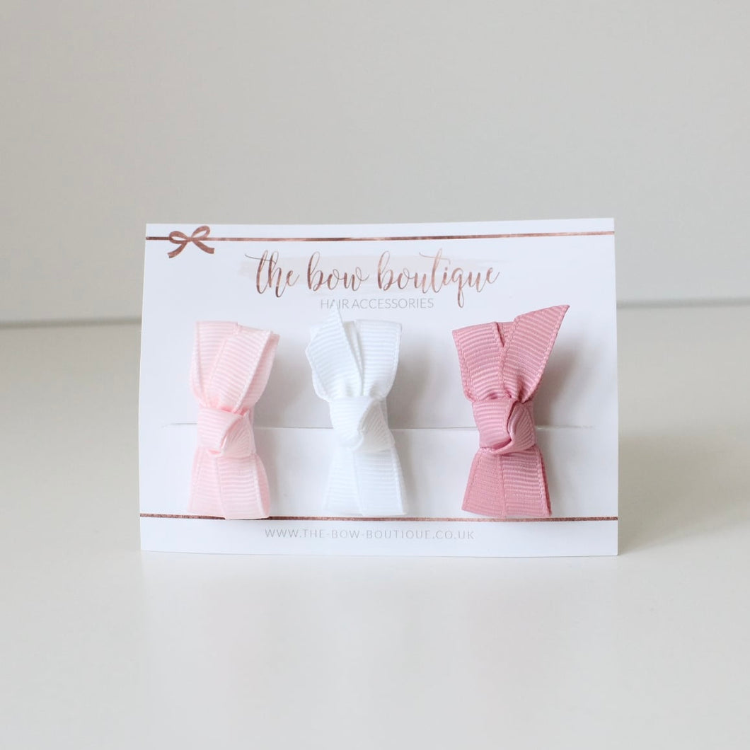 Mini bow set of 3 - Pink & whites