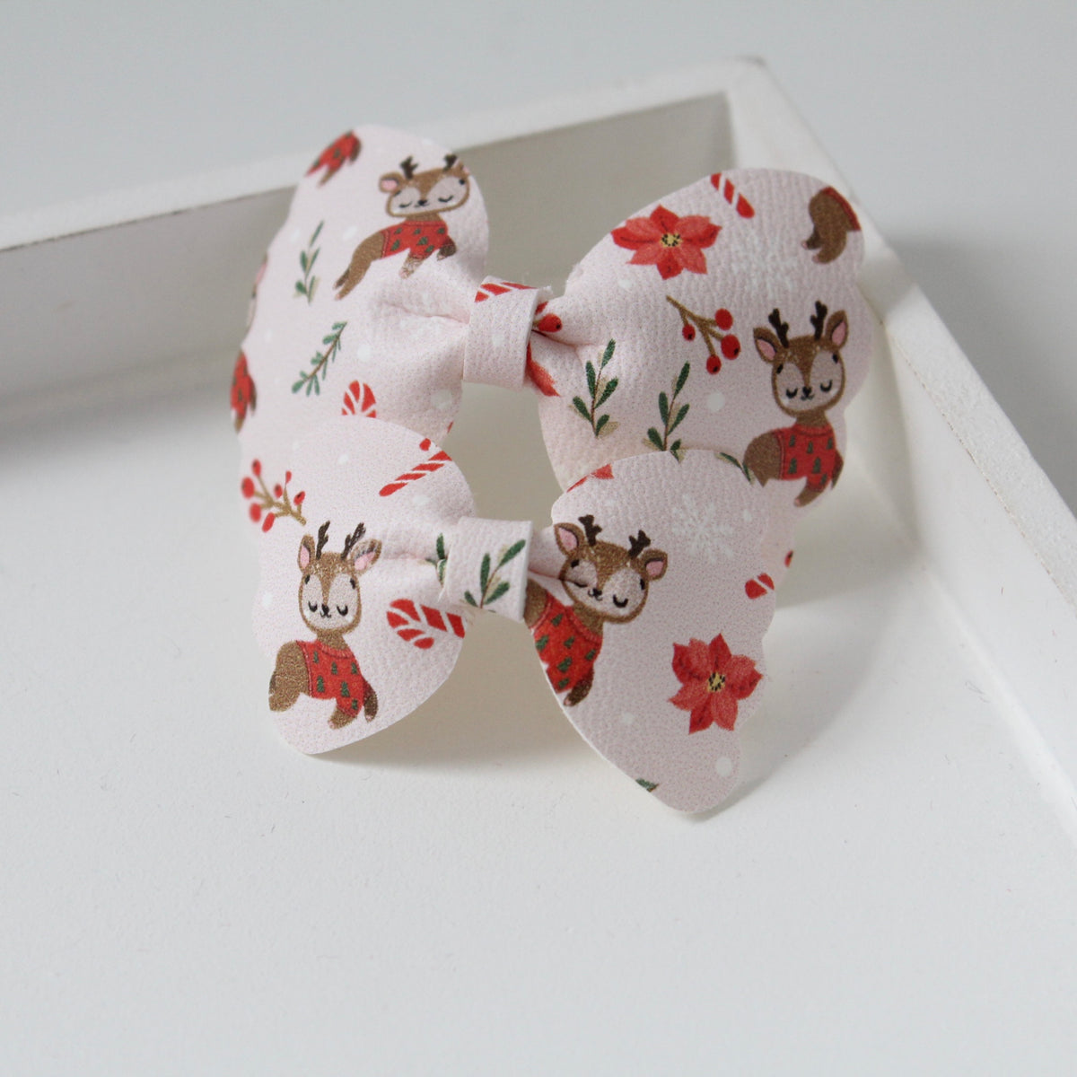 Jolly reindeer scalloped bow | Clip or headband