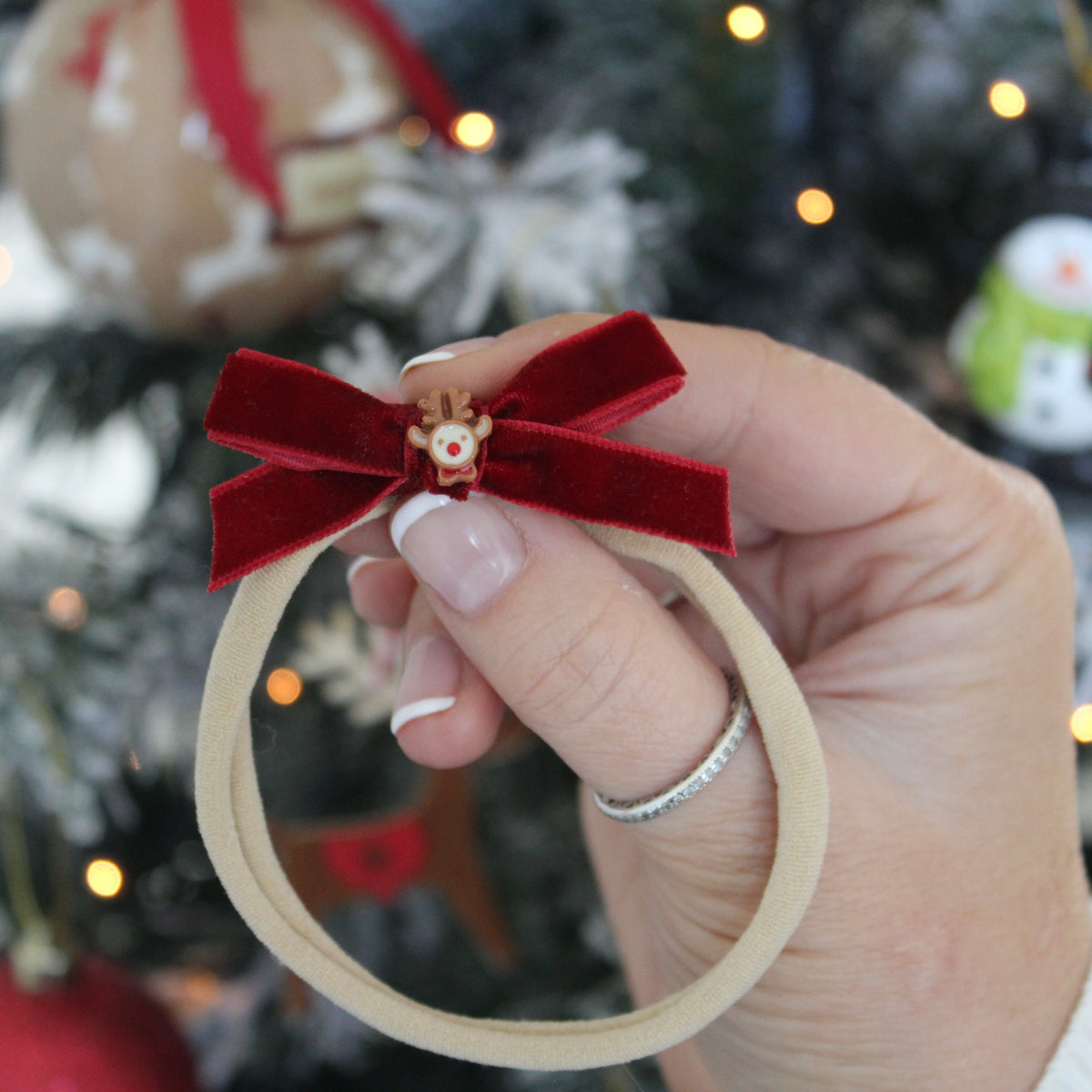 Christmas red reindeer velvet bow | Clip or headband
