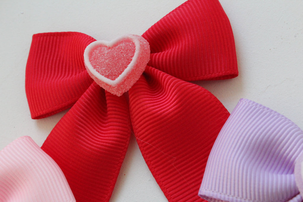 Sugar heart tail ribbon bows | Clip or bobble