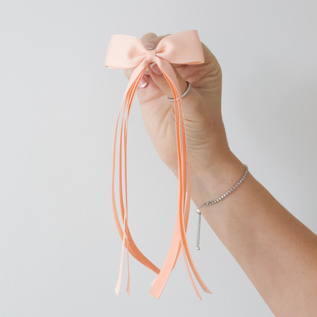 Peach tail pinch ribbon bow | 2 sizes | Clip or bobble