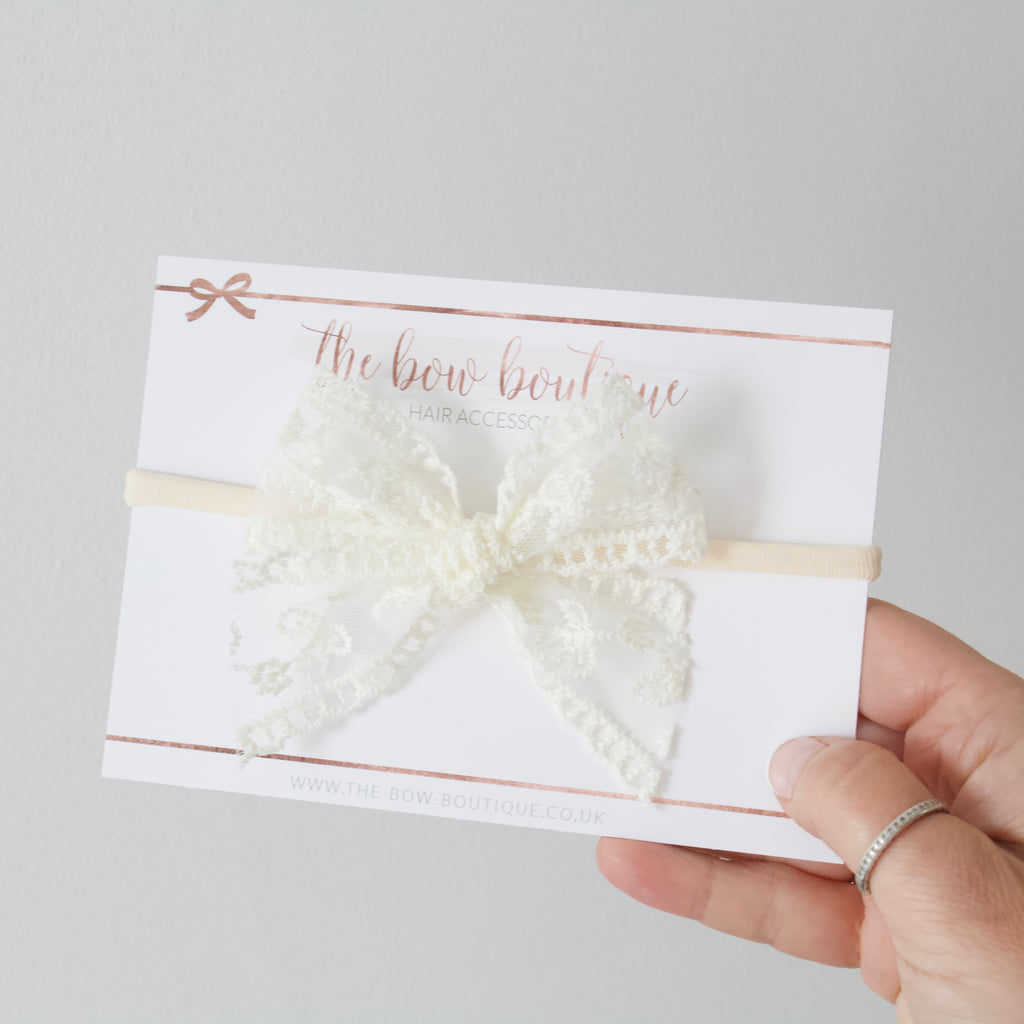 Cream lace bow | Clip or headband