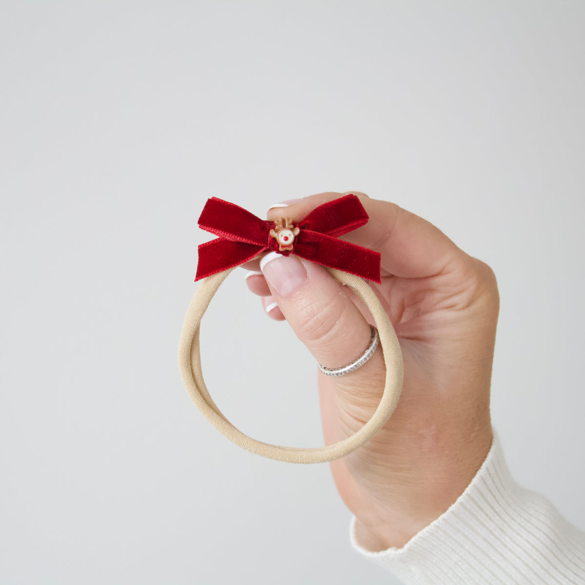 Christmas red reindeer velvet bow | Clip or headband