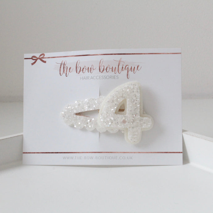 Birthday snappy clip - White sparkle
