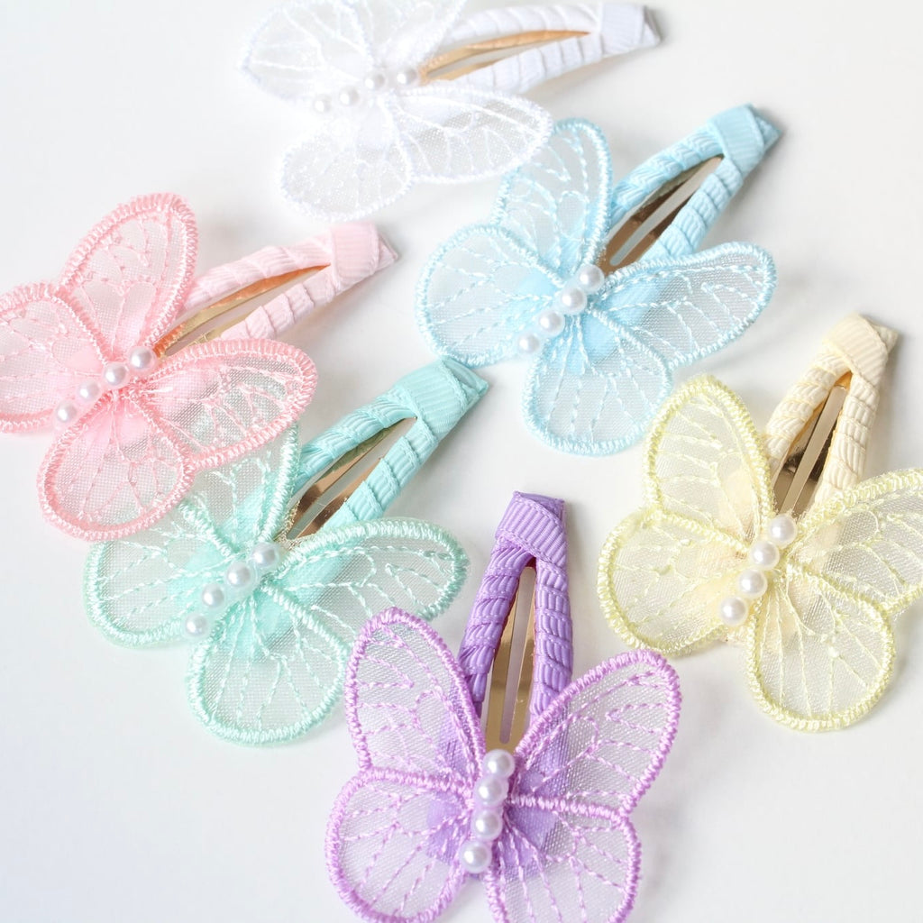 Delicate pearl butterfly snappy clips | 9 colours