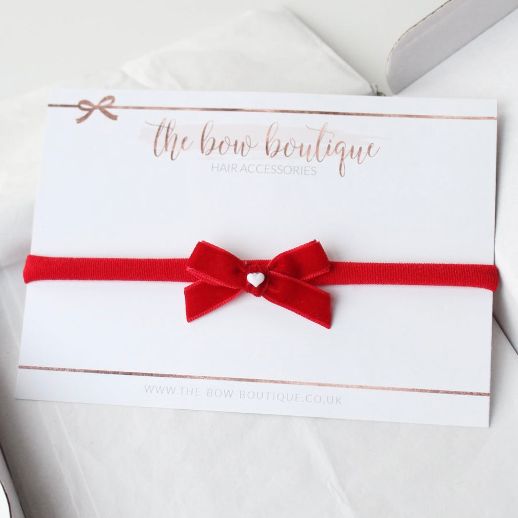 Red velvet heart bow | Clip or headband