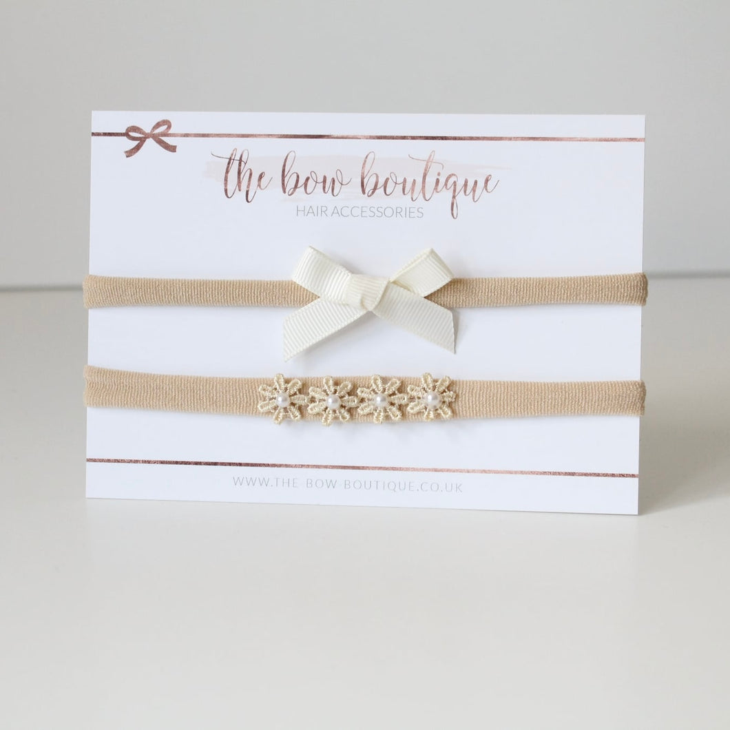 Delicate headband set - Soft beige & cream
