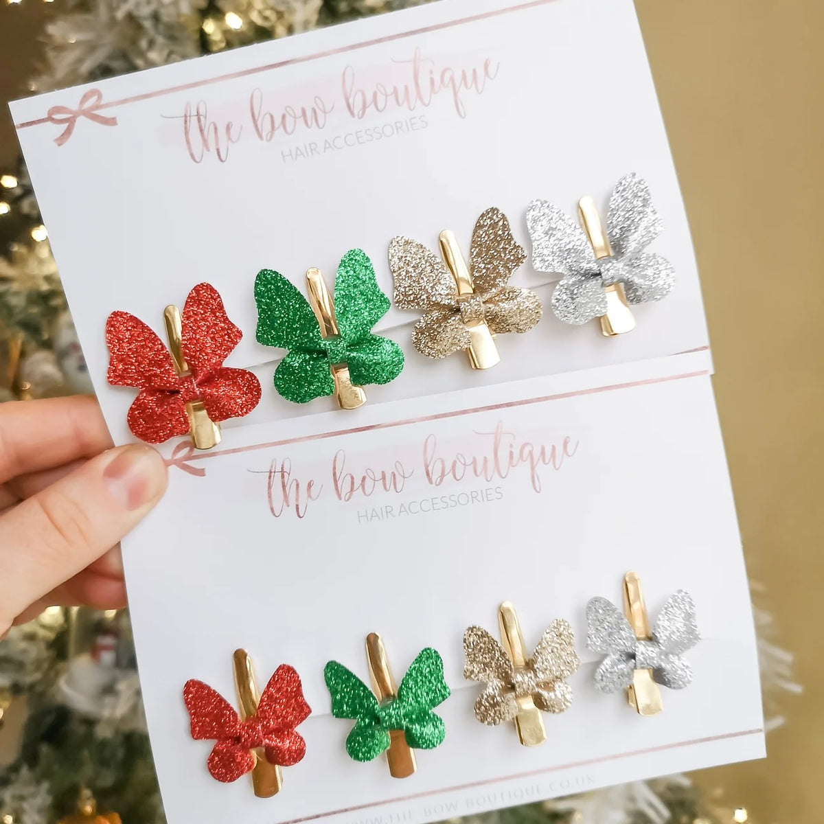 Christmas glitter butterfly clip set