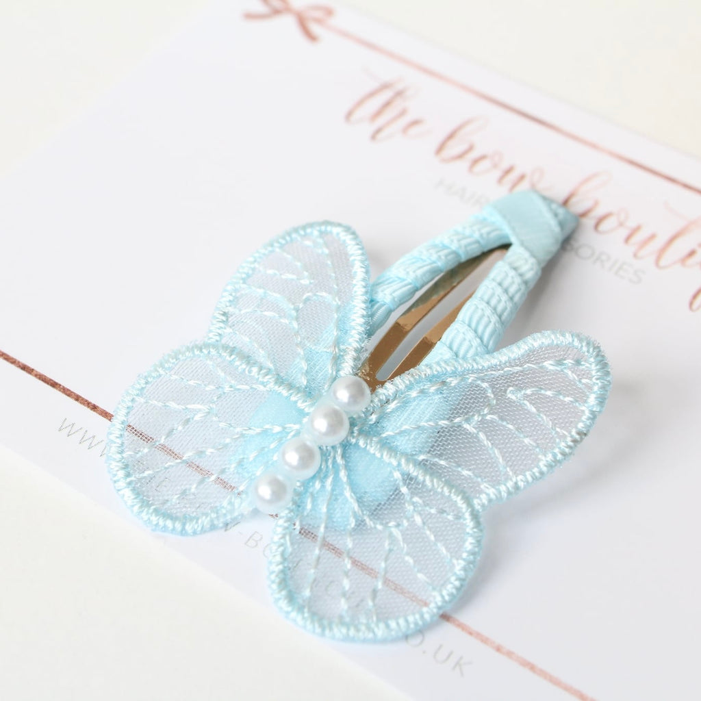 Delicate pearl butterfly snappy clips | 9 colours